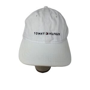 Tommy Hilfiger Slideback Hat White & Blue Embroidered Spell Out Logo One Size